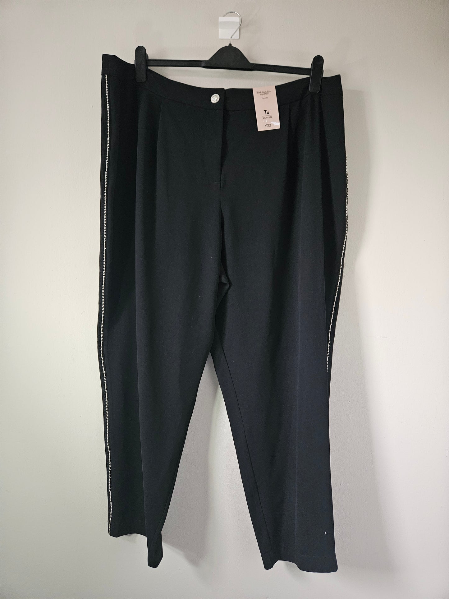 Tu Black Diamonte Side-Stripe Trousers – Size 22