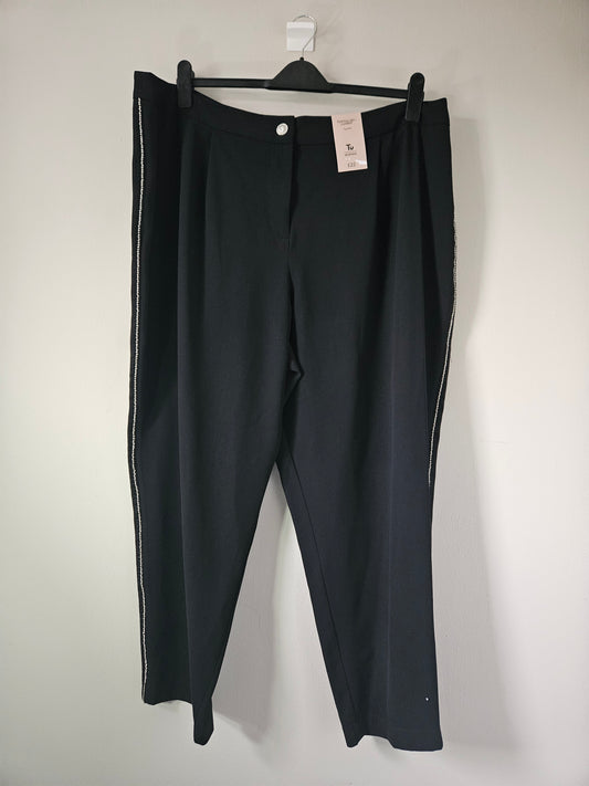 Tu Black Diamonte Side-Stripe Trousers – Size 22