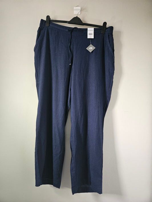 Evans Navy Linen Blend Trousers – Size 20