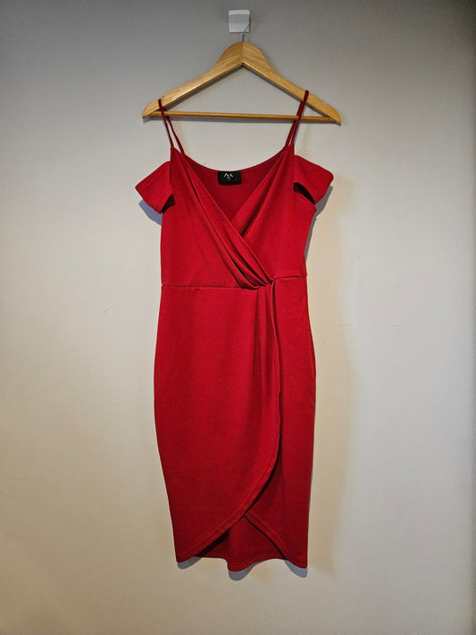 AX Paris Red Cold-Shoulder Wrap Dress – Size 12