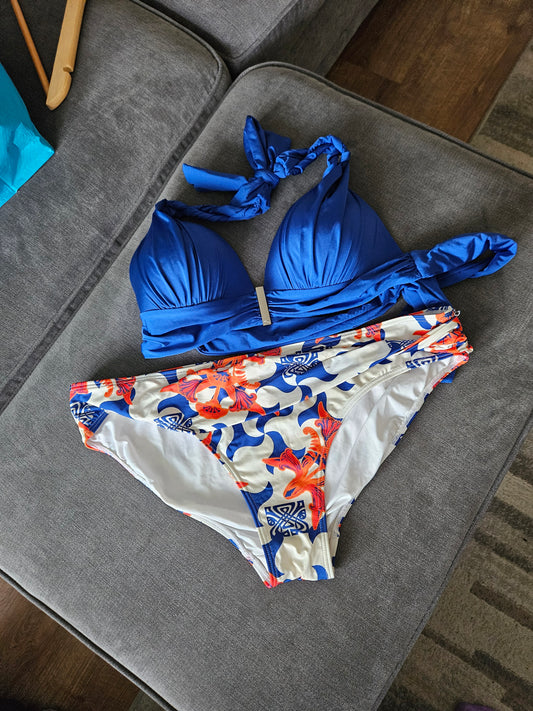 Biba Blue Pattern Bikini Set – Size 12/16