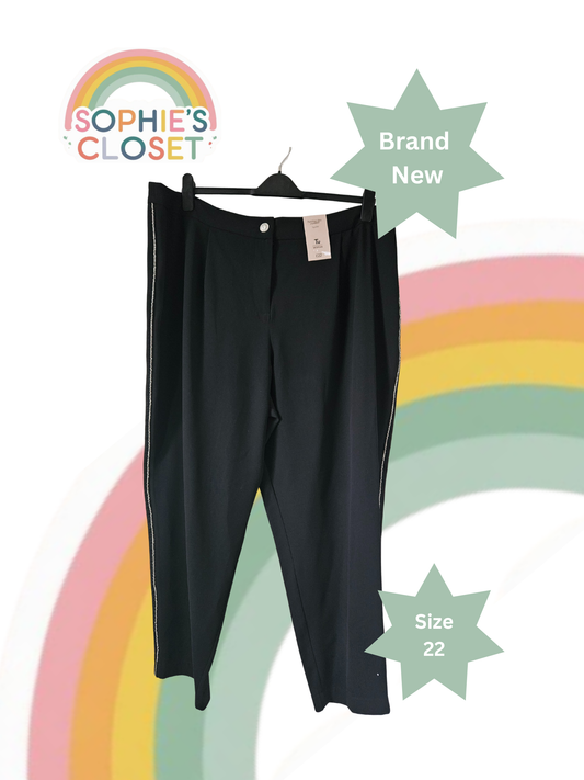 Tu Black Diamonte Side-Stripe Trousers – Size 22