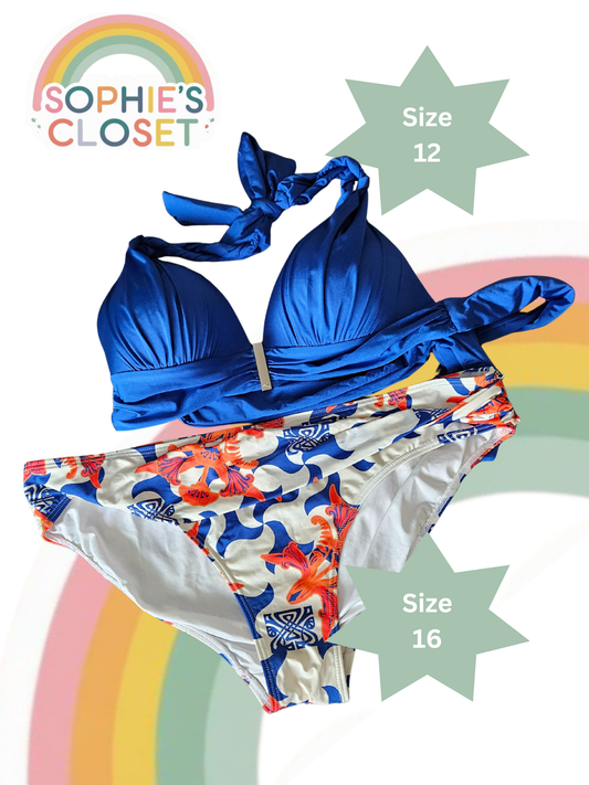 Biba Blue Pattern Bikini Set – Size 12/16