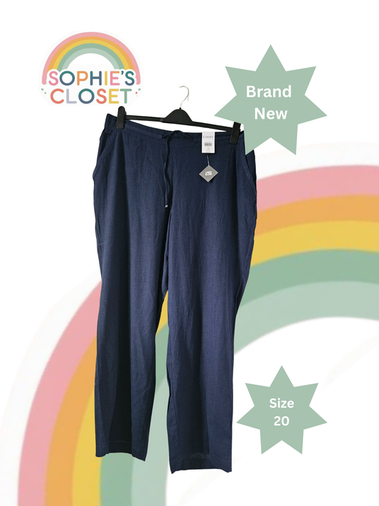 Evans Navy Linen Blend Trousers – Size 20