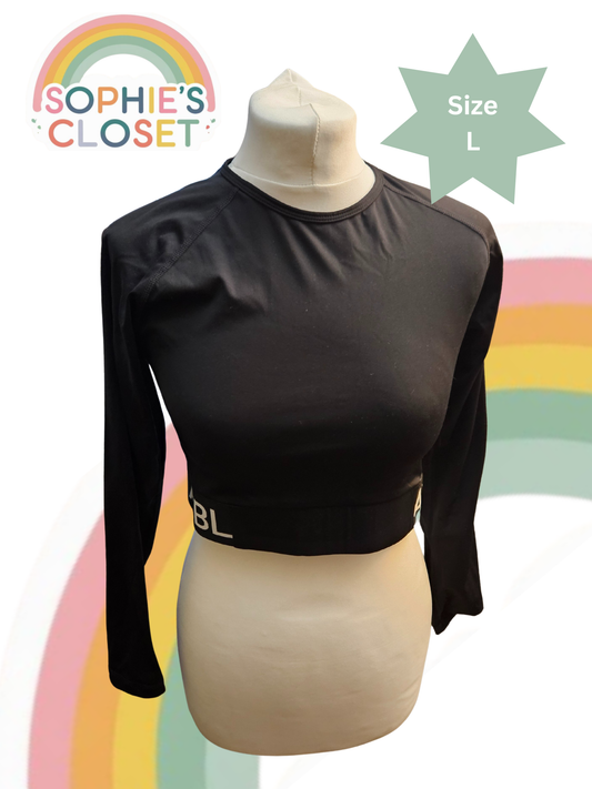AYBL Long Sleeve Sports Crop Top – Black – Size L